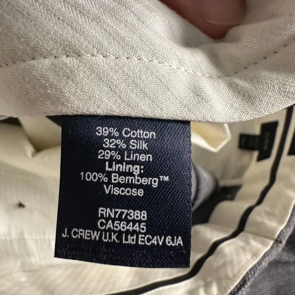 J.Crew Ludlow Slim Pants Mens 33x32 Gray Herringbone Italian Cloth Dress Trouser